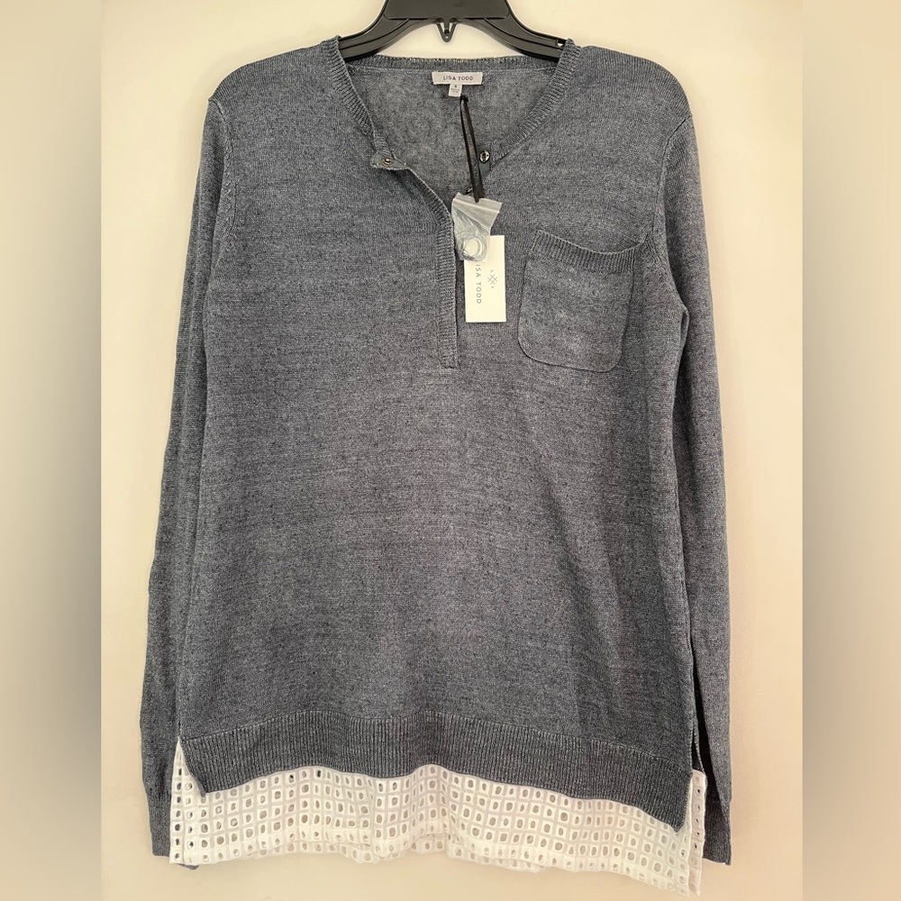 NWT Lisa Todd linen eyelet Slate sweater S M